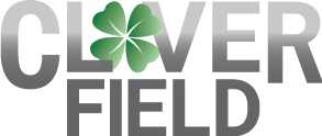 A 4 color gradient logo with the creativity of the Clover leaf as the O in the word Clover. This is for a landscape company in the city of Cloverfield.